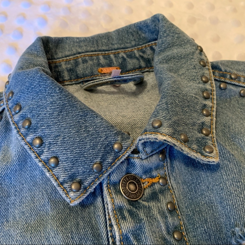 NWT FREE PEOPLE Cotton Studded Denim Jacket XS - Picture 10 of 14
